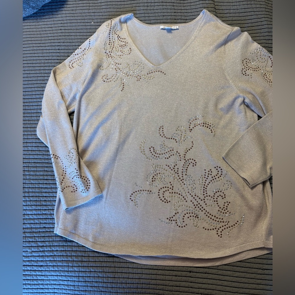 Chico’s silver gray Embellished lightweight Sweater